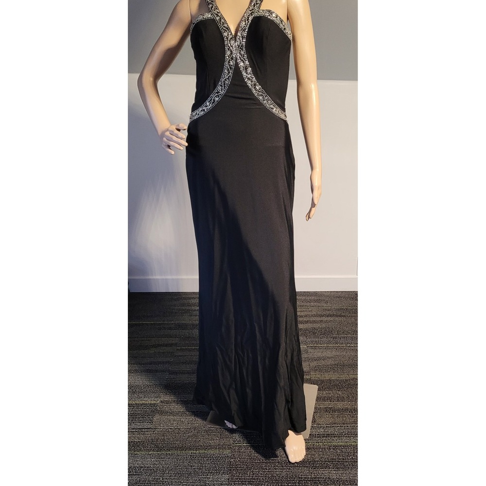 Ladies Black Elegant Dress With Side Zipper , Silver Beading Accents Size Small - Picture 4 of 15